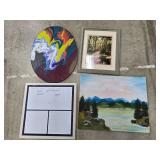 4 pieces of art & dry erase board