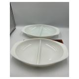 2 divided Pyrex dishes