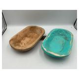 2 wooden dough bowls