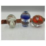 3 art glass paper weights
