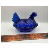 Blue hen on the nest