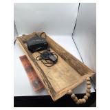 Wood tray and Sony clock