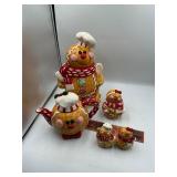 Cookie jar, tea set and shakers
