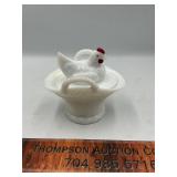 Westmorland milk glass hen on basket