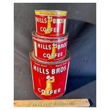 Set of 3 Hills bros coffee cans