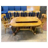 Oak dining table and 6 chairs plus board