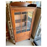Antique oak glass door cupboard with key