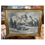 Vintage art on canvas winter scene