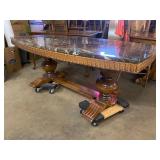 Vintage German oak table with marble top