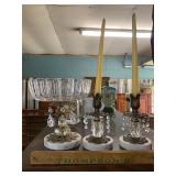 Crystal and marble candelabras and bowl