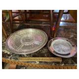 2 silver plate and glass serving dishes