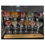 Set of 11 bohemian cut to clear wine glasses