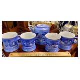 Currier and Ives coffee pot and cups