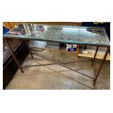 Heavy decorative iron table with glass top