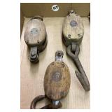 3 Small Wooden Pulleys