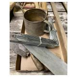 Brass Water Can, Cement Trowels, Brackets