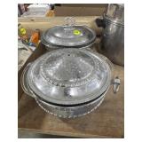 2 Hammered Aluminum w/Casseroles -1 Knob Missing