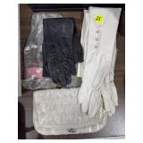 Long White Gloves, Black Gloves, Beaded Purse