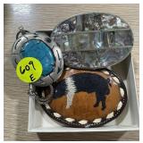 Pr of Belt Buckles & Necklace