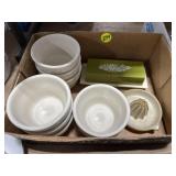 8 sm Bowls, Juicer & Butter Dish