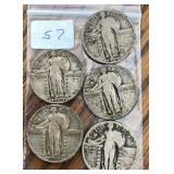 Lot of 5 Standing Liberty Quarters (with stars)