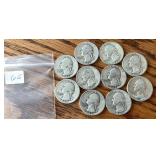 Lot of 10 1942 Silver Quarters