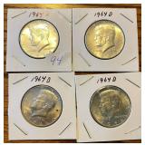 4 1964 D Kennedy Half Dollars
