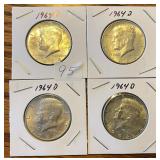 4 1964 D Kennedy Half Dollars