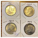 4 1964 D Kennedy Half Dollars