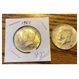 2 1964  Kennedy Half Dollars