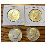 4 1964 D Kennedy Half Dollars