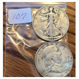 1945 Walking Liberty & 1962 Franklin Half Dollars