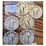 6 Standing Liberty Silver Quarters