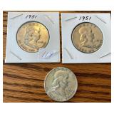 3 1951 Franklin Half Dollars