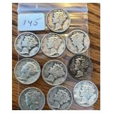 10 Mercury Silver Dimes (20
