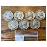 7 Washington Silver Quarters (1940-1946)
