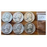 6 Silver Washington Quarters