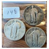 3 Standing Liberty Silver Quarters