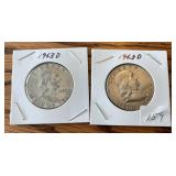 2 1963 D Franklin Silver Half Dollars