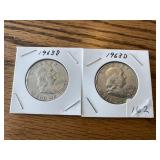 2 Franklin Silver Half Dollars 1963 D