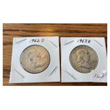 2 Franklin Silver Half Dollars 1962 D & 1963 D