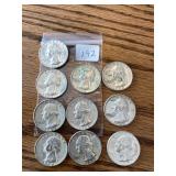 10 Silver Quarters 64 & Earlier