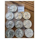 10 Silver Quarters 64 & Earlier