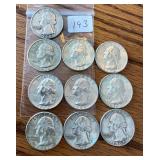 10 Silver Quarters 64 & Earlier