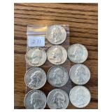 10 Silver Quarters 1964 & Earlier