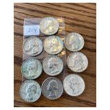 10 Silver Quarters 1964 & Earlier