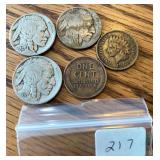 3 Buffalo Nickels & 1903 Indian Head Penny &