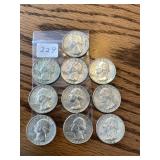 10 Silver Quarters 64 & Earlier