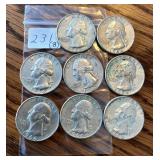 8 Silver Quarters 64 & Earlier