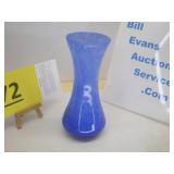Art Glass Vase, Rich Blue with White Stretching